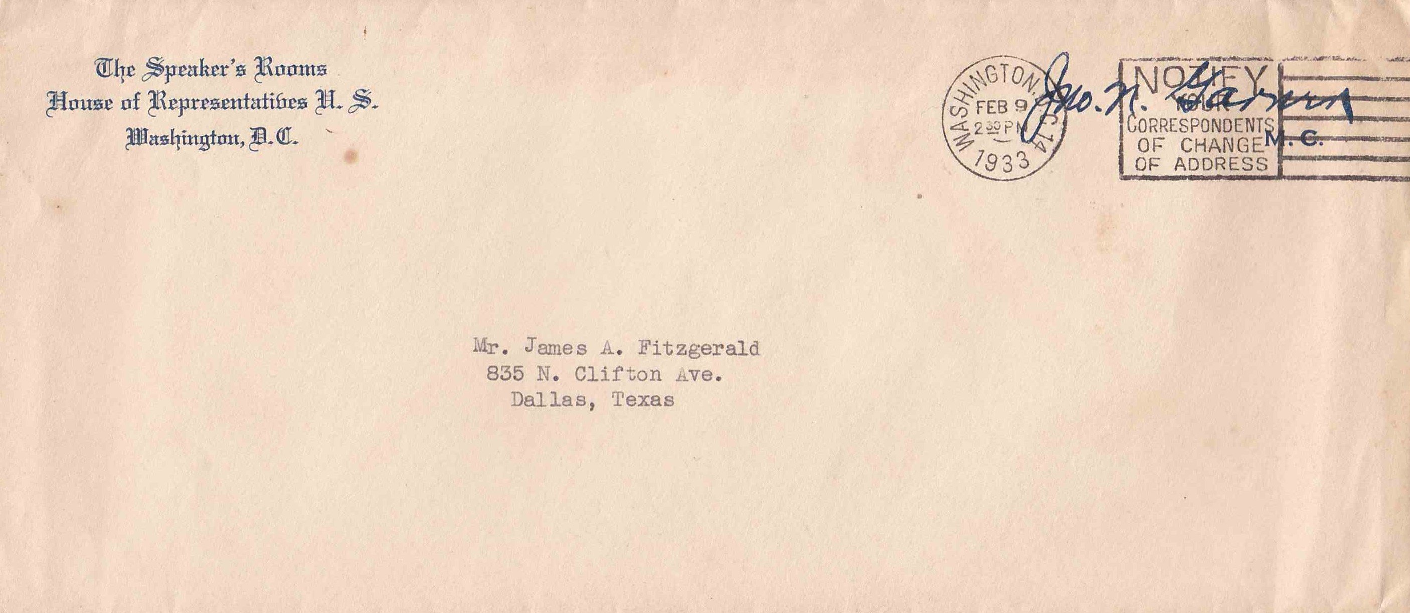 John Nance Garner's change of address
